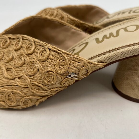 Sam Edelman Beige Wicker Heeled Peep Toe Mules | Size 10 - Picture 7 of 11